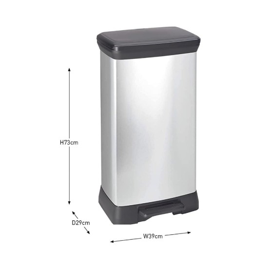 "Deco" trash bin provided with pedal, 50 L, Metallic gray - Curver