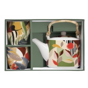 Teiera in porcellana da 600 ml con infusore e 2 tazze, linea "Kilimangiaro" - Easy Life