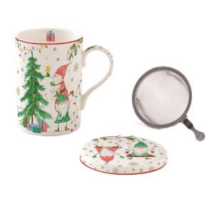 Tazza da 350 ml con coperchio e infusore in metallo, "READY FOR CHRISTMAS", porcellana - Easy Life