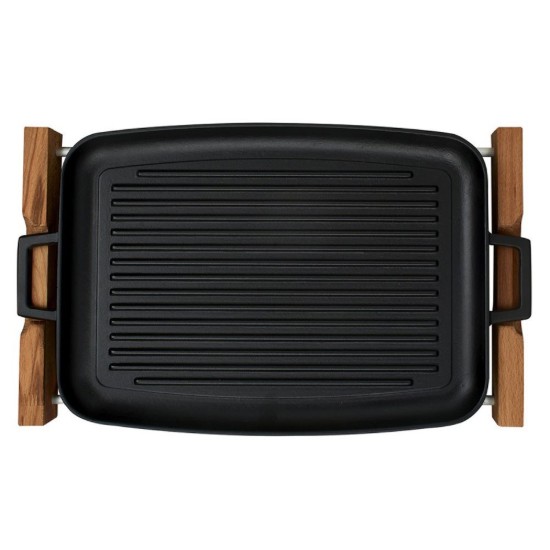 Griglia, ghisa, 31 x 42 cm, con supporto in legno - LAVA