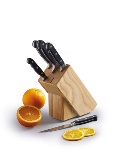Set van 6 messen, met houder gemaakt van eikenhout - Kitchen Craft