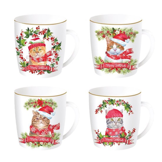 Caneca de porcelana, 350 ml, "Christmas Cats" - Marca Easy Life