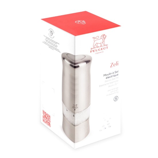 "Zeli" elektrische zoutmolen, 14 cm, "Brushed Chrome" - Peugeot