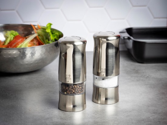 "Zeli" set di 2 macina sale e pepe elettrici, 14 cm, Brushed Chrome - Peugeot