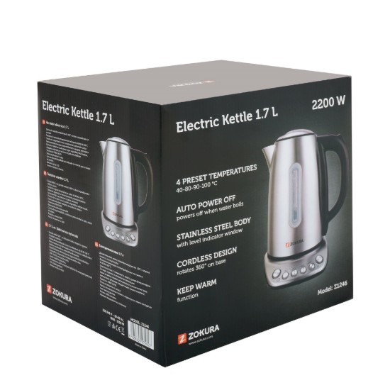 Electric kettle ,1.7 L, 2200 W, 4 preset temperatures - Zokura