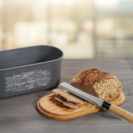 Brooddoos met snijplank, 18 x 34 cm, melamine, grijs - Kesper