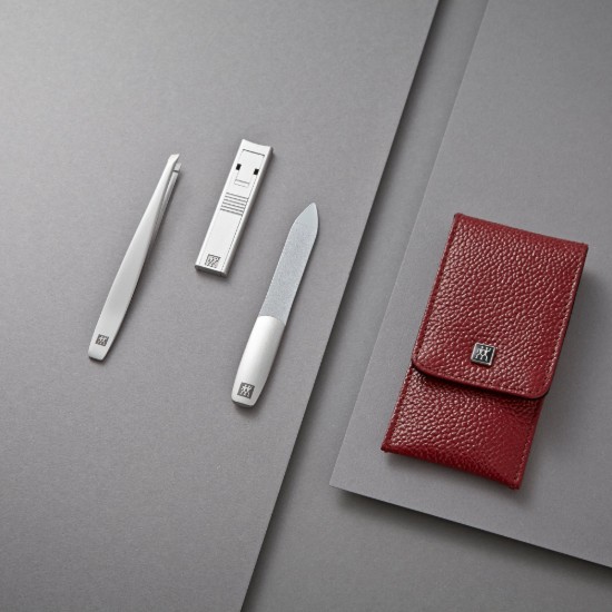 3-piece satin stainless steel set, red leather pocket case - Zwilling TWINOX