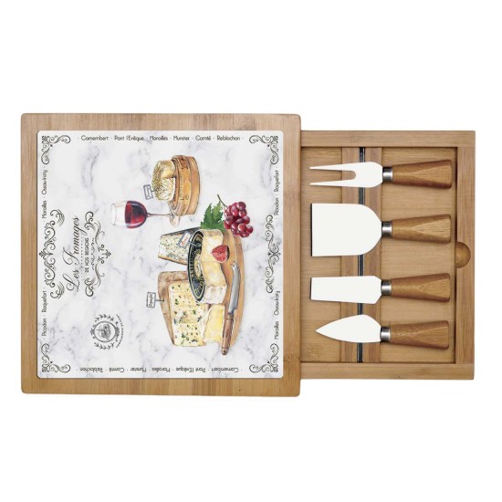 Servizio formaggio 6 pezzi "Les Fromages" 25,5 x 25,5 cm - Easy Life