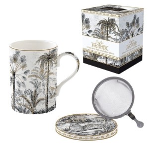 350 ml "Retro Jungle" mug with lid and infuser, porcelain - Easy Life