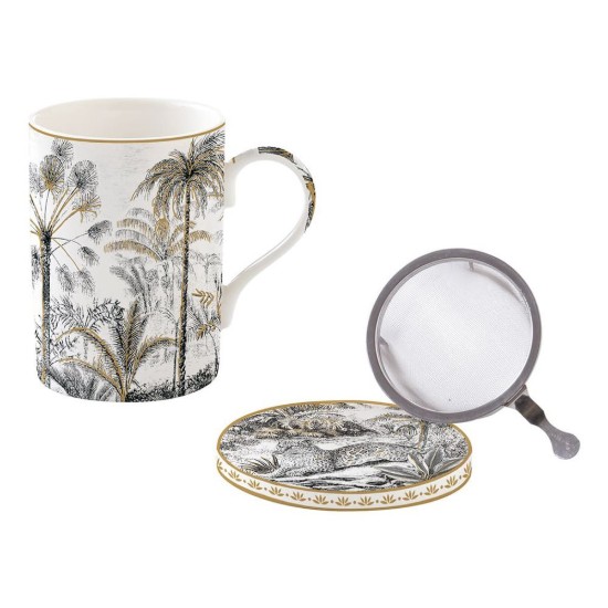 350 ml "Retro Jungle" mug with lid and infuser, porcelain - Easy Life