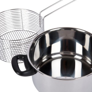 Saucepan-fryer with lid and basket for frying, 20 cm, stainless steel - by Kitchen Craft