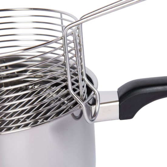 Saucepan-fryer with lid and basket for frying, 20 cm, stainless steel - by Kitchen Craft