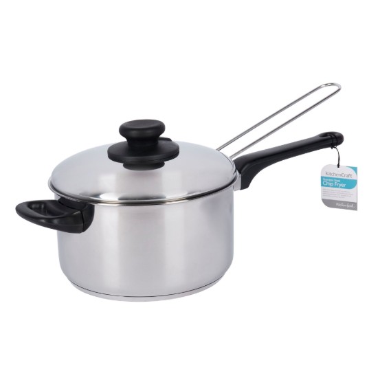 Saucepan-fryer with lid and basket for frying, 20 cm, stainless steel - by Kitchen Craft