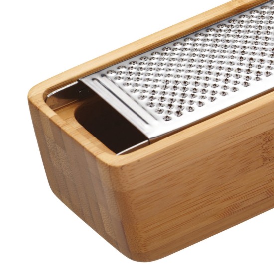 Cheese grater, stainless steel, with bamboo support - Kitchen Craft