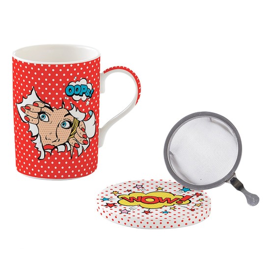 "Pop Art" 350 ml porslinsmugg med lock och infuser - Easy Life