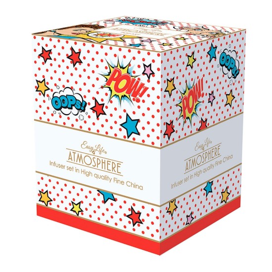 "Pop Art" 350 ml porslinsmugg med lock och infuser - Easy Life