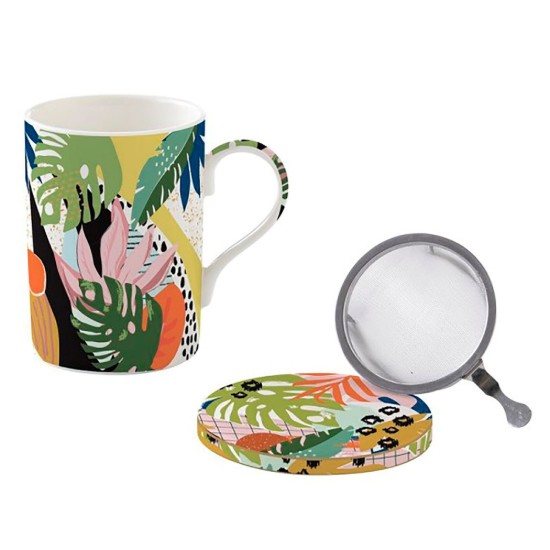 "Tropical Vibes" πορσελάνινο κύπελλο 350 ml με καπάκι και έγχυση - Easy Life