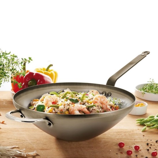Wokpan "Mineral B", staal, 32 cm - merk "de Buyer"