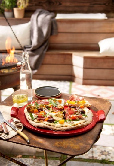 Pizza tray, ceramic, 36.5 cm, Burgundy - Emile Henry