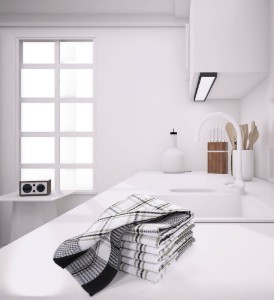 Set of 4 kitchen towels, cotton, 50x70 cm, "Honey Waffle", Black - Tiseco