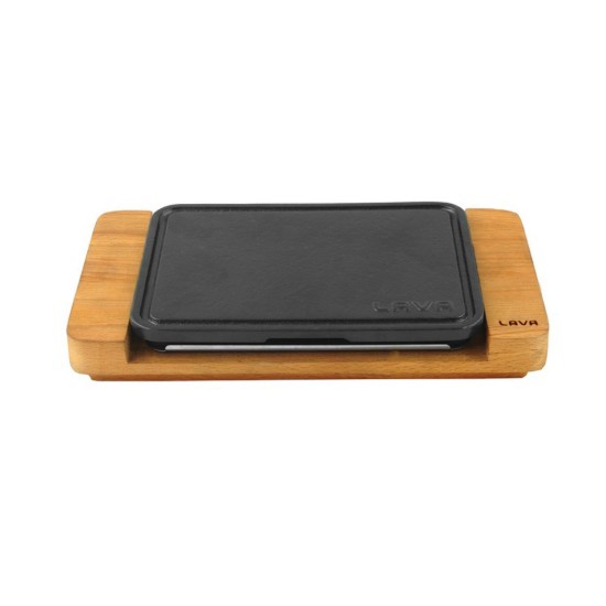 Piastra in ghisa, 22x16 cm, con supporto in legno e base in acciaio inox - marca LAVA