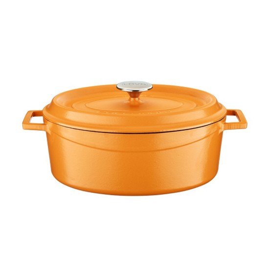 Ovaler Topf, Gusseisen, 29 cm, Serie "Spring", orange Farbe - Marke LAVA