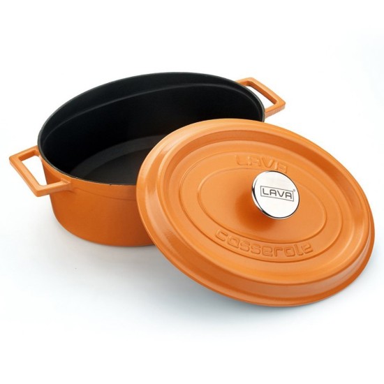 Ovaler Topf, Gusseisen, 29 cm, Serie "Spring", orange Farbe - Marke LAVA