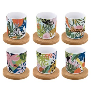 Set 6 tazzine e piattini, porcellana, 70 ml, "Tropical Vibes" - marchio Easy Life