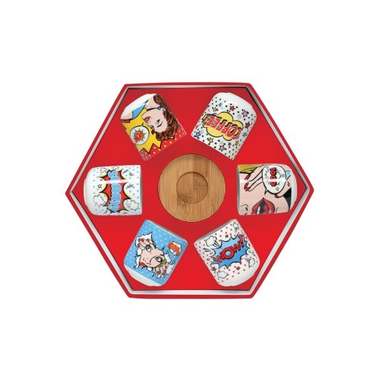 Set van 6 "Pop Art" kopjes met schotels, porselein, 70 ml - Easy Life