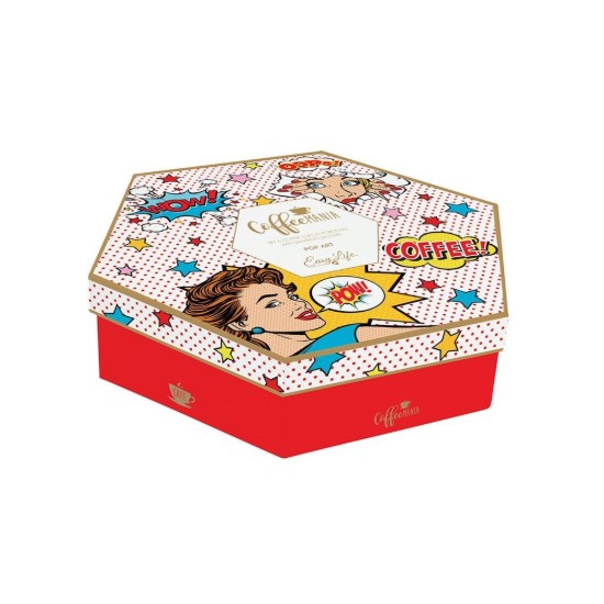Set van 6 "Pop Art" kopjes met schotels, porselein, 70 ml - Easy Life