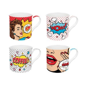 Set of 4 porcelain "Pop Art" mugs, 300 ml - Easy Life