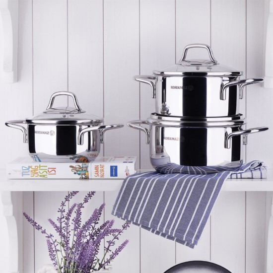 Pentola in acciaio inox, con coperchio, 28 cm / 8,5 l, "Perla" - Korkmaz