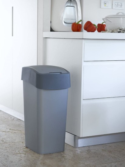 Prullenbak, kunststof, 25L, "Flip", Grijs - Curver