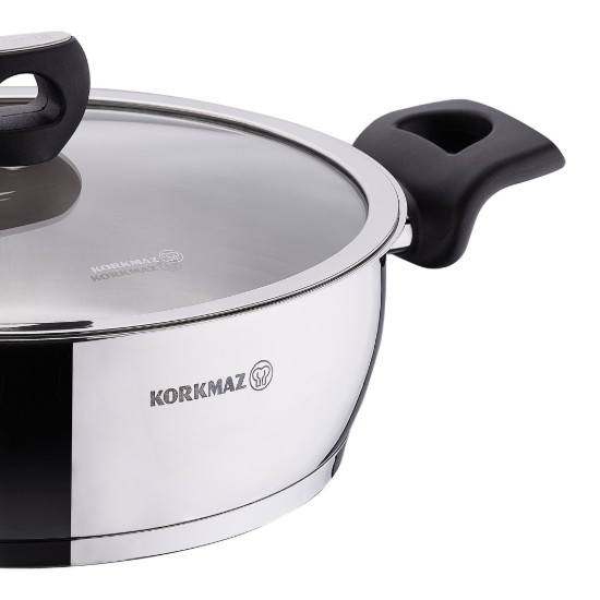 Sautepan, RVS, met deksel, 24cm / 3.4L, "Nora" - Korkmaz