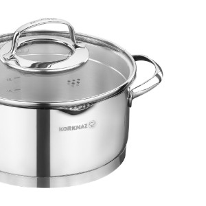 Pentola in acciaio inox, con coperchio, 24 cm / 5,5 l, "Steama" - Korkmaz