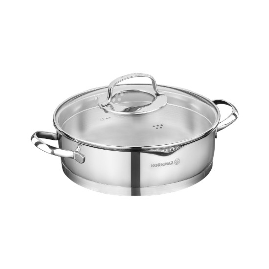 Casseruola, acciaio inossidabile, con coperchio, 24cm / 3L, "Steama" - Korkmaz
