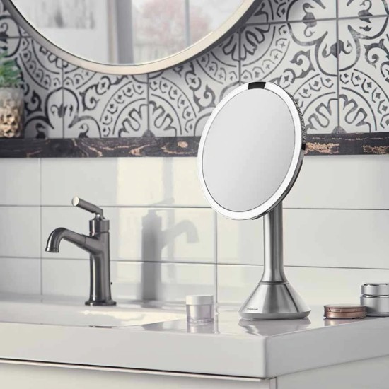 Espejo de maquillaje con control de brillo, 20 cm, Brushed - simplehuman