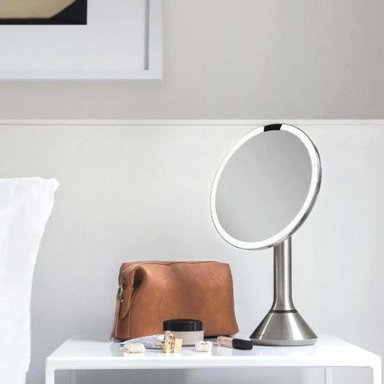 Espejo de maquillaje con control de brillo, 20 cm, Brushed - simplehuman
