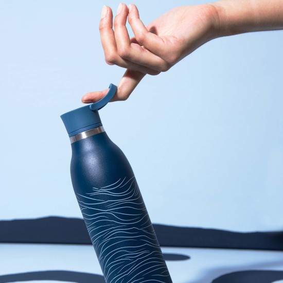Bottiglia in acciaio inox, 600ml, "Cityloop Thermavac", Deep Navy Wave Print - Aladdin