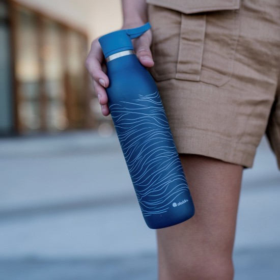 Bottiglia in acciaio inox, 600ml, "Cityloop Thermavac", Deep Navy Wave Print - Aladdin