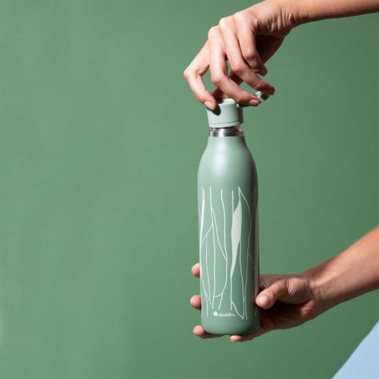 Bouteille en acier inoxydable, 600ml, "Cityloop Thermavac", Sage Green Leaf Print - Aladdin