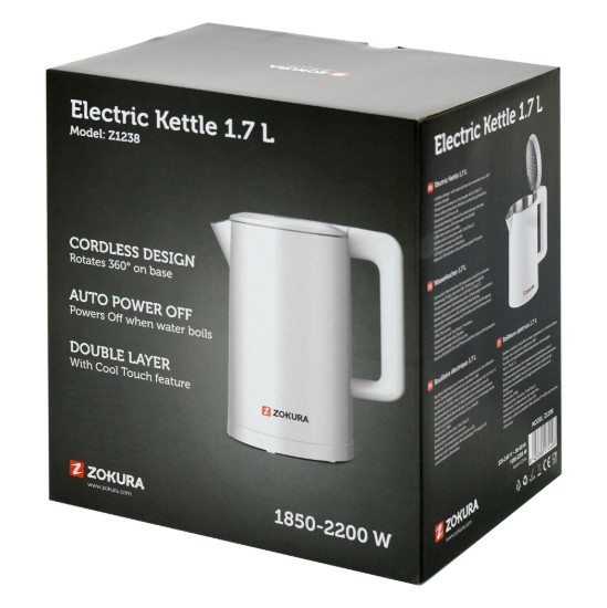 Waterkoker, 1,7 L, 2200 W, 5 vooraf ingestelde temperaturen - Zokura