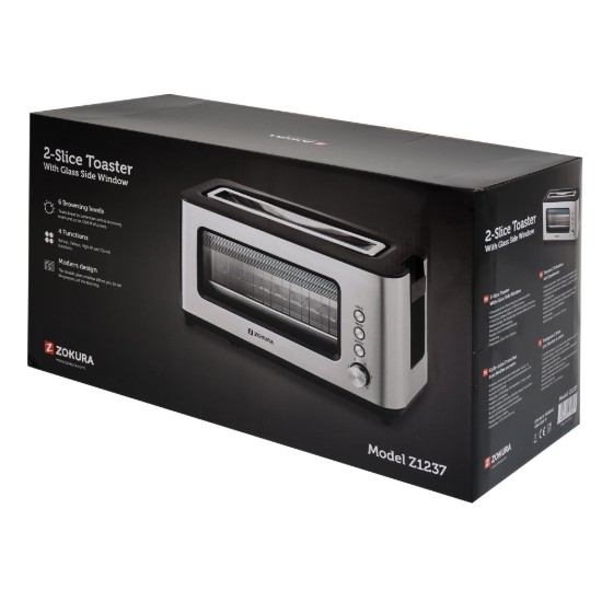 2-slot toaster, with glass window, 1200 W - Zokura