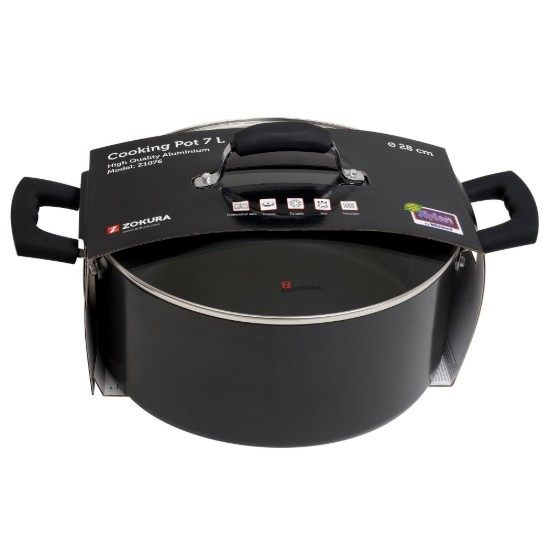 Pentola, alluminio, con coperchio in vetro, 28 cm/7 l, 'Primary' - Zokura