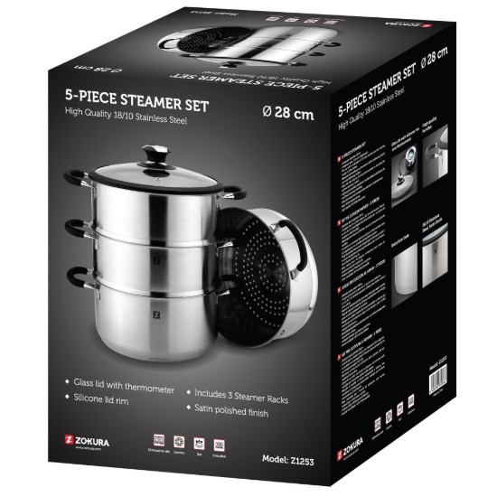 5-piece steam cooking set, stainless steel, 28 cm/7.6L - Zokura