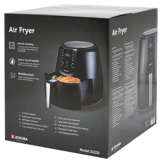 Heteluchtfriteuse, 5,2 L, 1800 W - Zokura