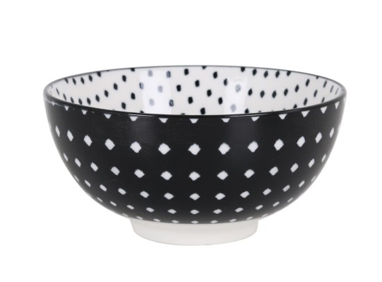 Jaapani kauss, portselan, 15.5cm, "Hana", must/valge - La Mediterranea