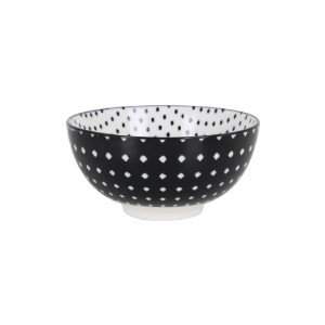 Japanse schaal, porselein, 15.5cm, "Hana", Zwart/Wit - La Mediterranea