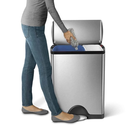 Affaldsspand med pedal, rustfrit stål, 46L - simplehuman