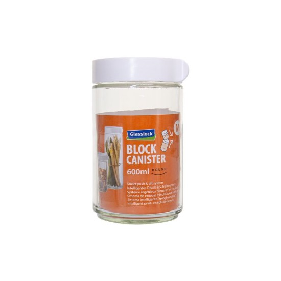 Round food storage container, 600 ml, made from glass, White - Glasslock 